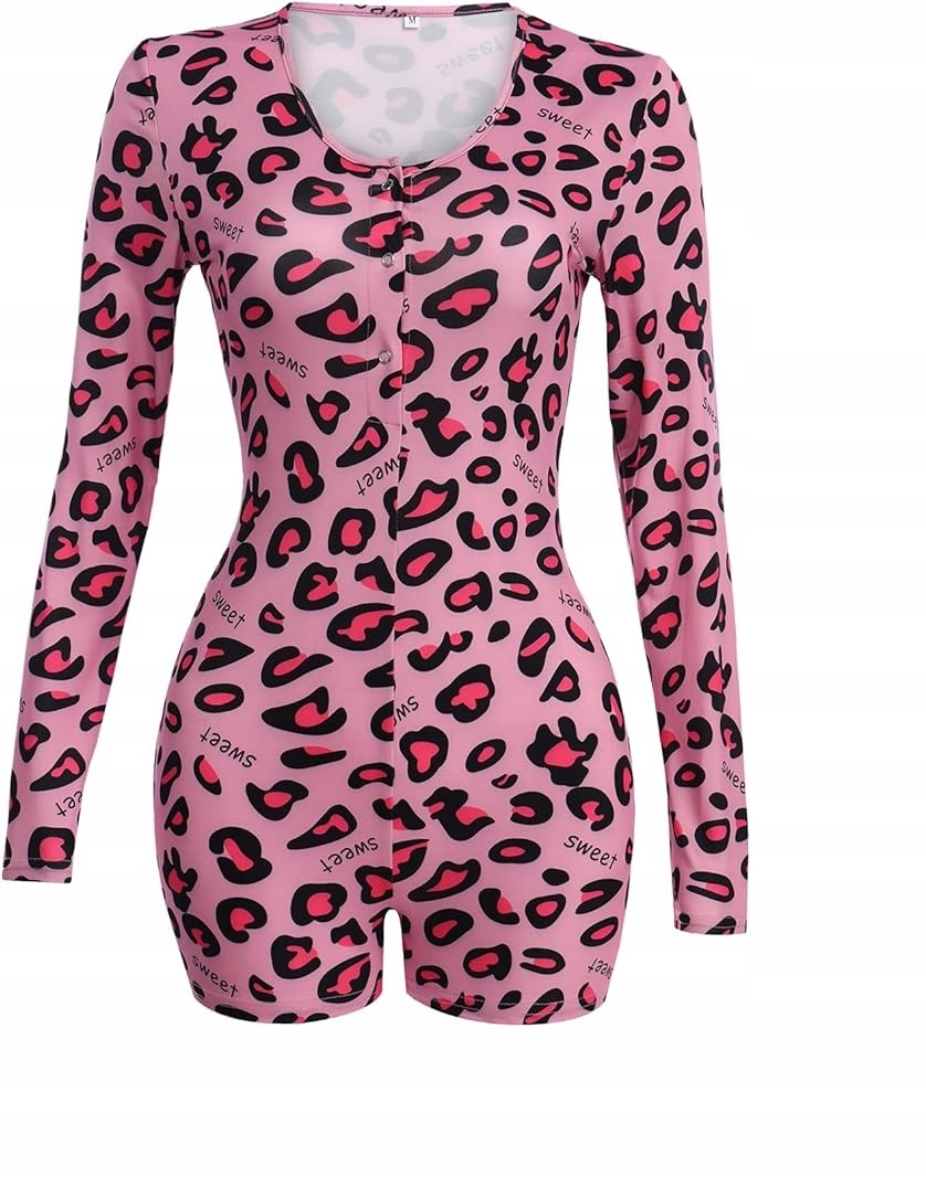 PIŻAMA JEDNOCZĘŚCIOWA ROZPINANA SPODENKI OBCISŁY KOMBINEZON DO SPANIA - L Materiał dominujący poliester