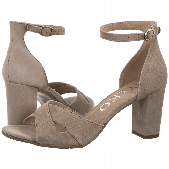 Dámské semišové sandály na podpatku Ryłko Béžové 7NBM8_T8