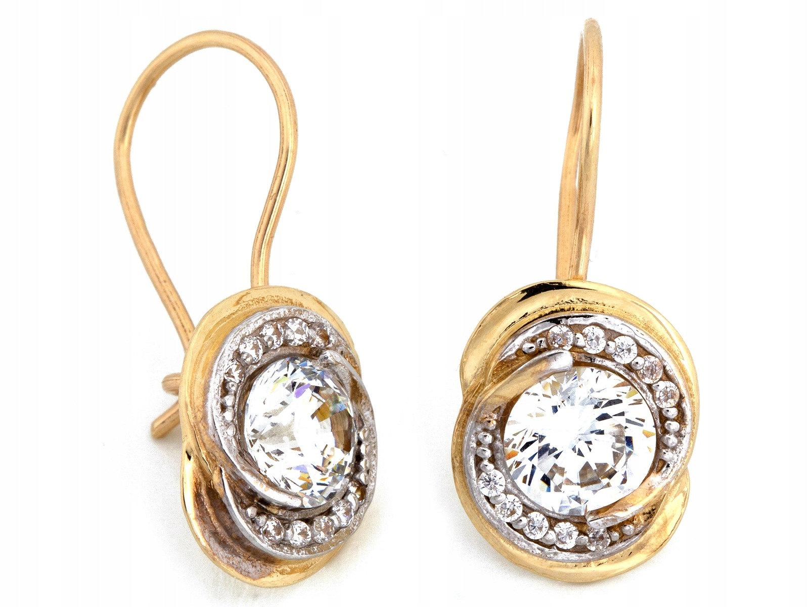 Náušnice pro ženu ze zlata 585 na biglu s bílými zirkony jako dárek