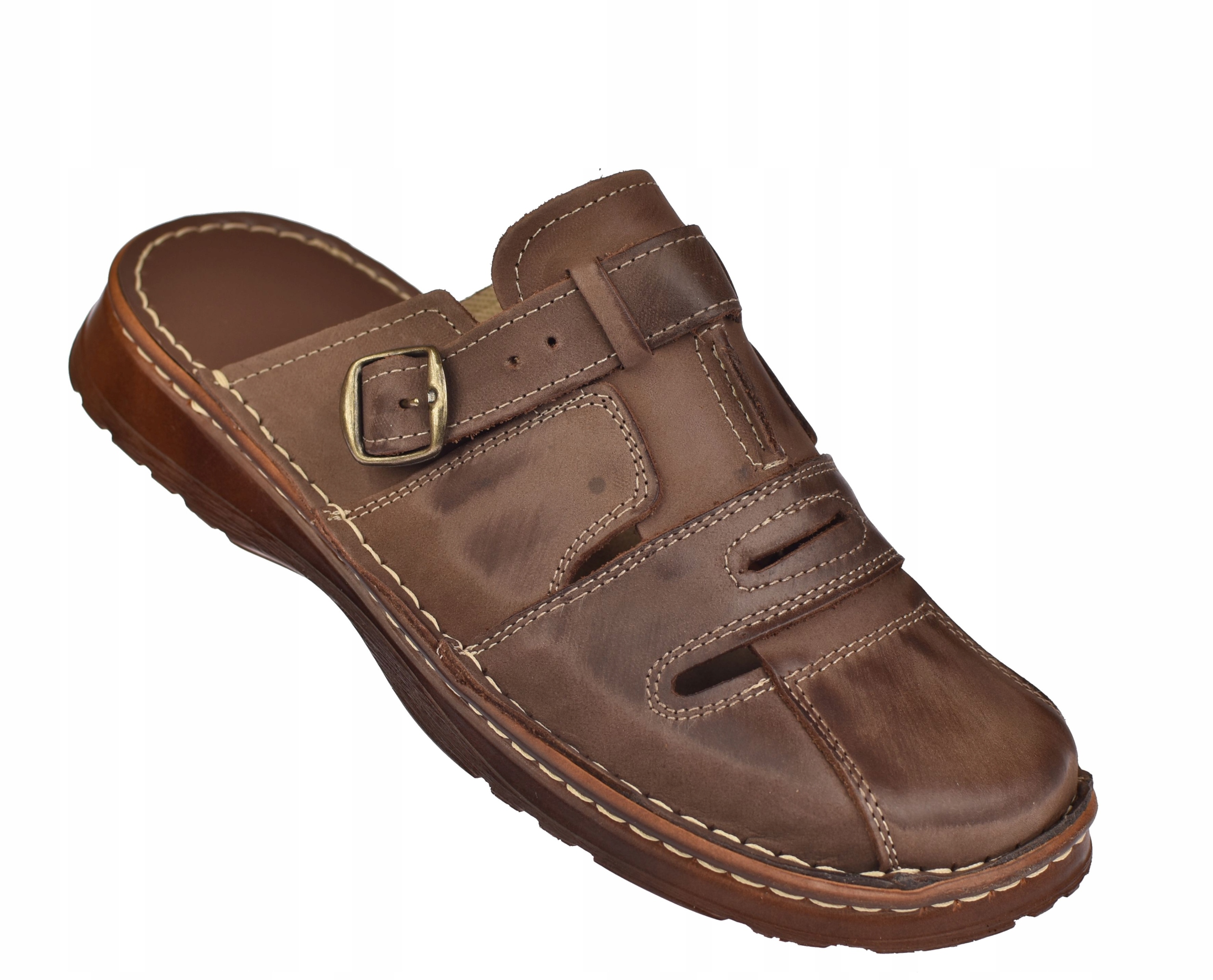 Pánské pantofle kožené Polské přírodní lícová kůže KLS-026 cbr vel 45