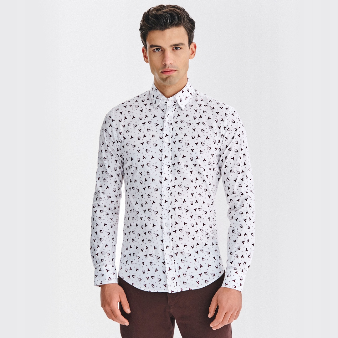 Bílá pánská košile s výrazným zvířecím vzorem Pako Lorente vel XXL