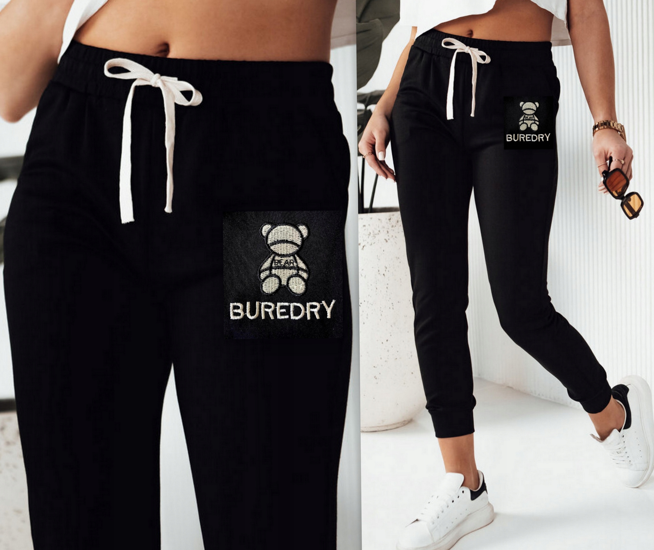 SPODNIE DRESOWE DAMSKIE ZE ŚCIĄGACZAMI JOGGERY DRESY MIŚ KOLORY Marka inna