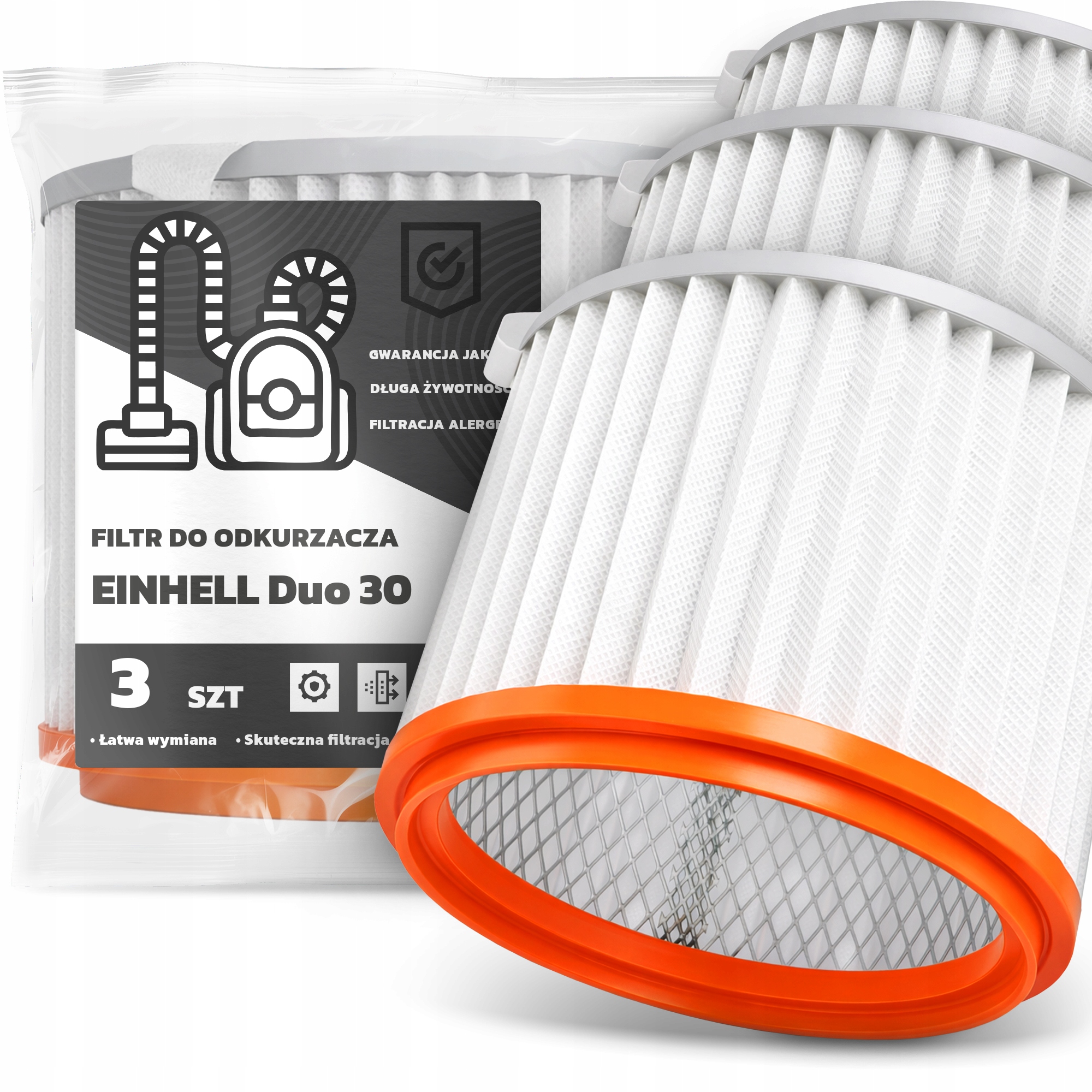 3x Vzduchový Filtr pro vysavač Einhell Duo 30 Omyvatelný Filtry Em-w