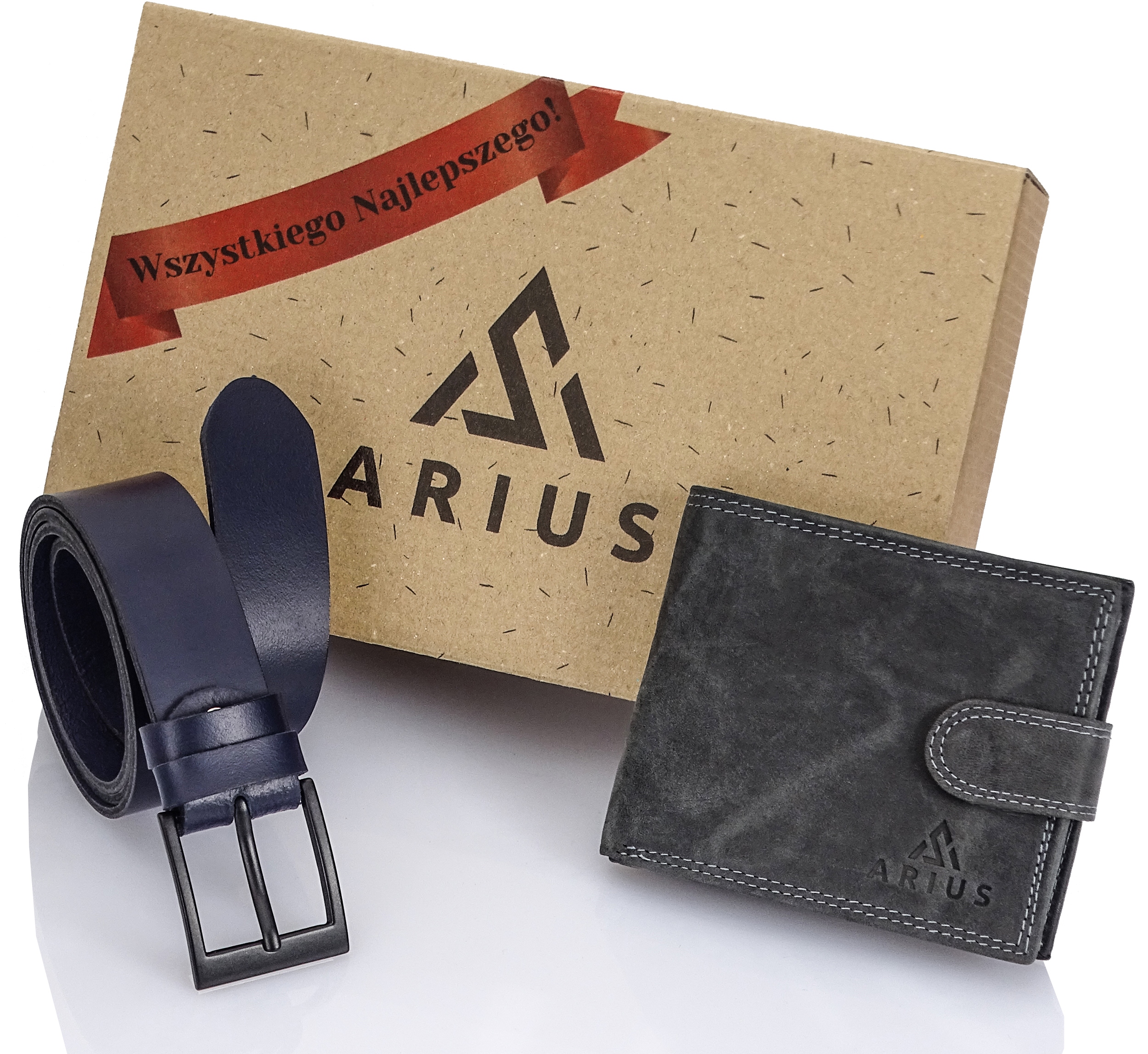 Kožený opasek pánský a pánská horizontální kožená peněženka se zapínáním na patent