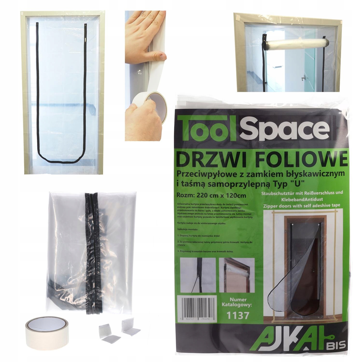 KURTYNA PRZECIWPYŁOWA DRZWI REMONTOWE BUDOWLANE 120 x 220cm FOLIA OCHRONNA Kod producenta 7040379314165