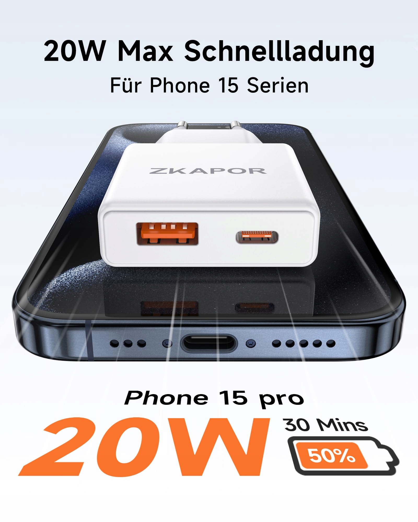ZKAPOR Ładowarka USB C 20W 2-Port Szybkie Ładowanie do Telefonów i Tabletów — miniatura 2