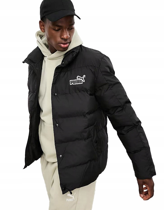 3280 Pánská Zimní Bunda Puma Puffer Bez Kapuce Teplá Silná Černá 2XL