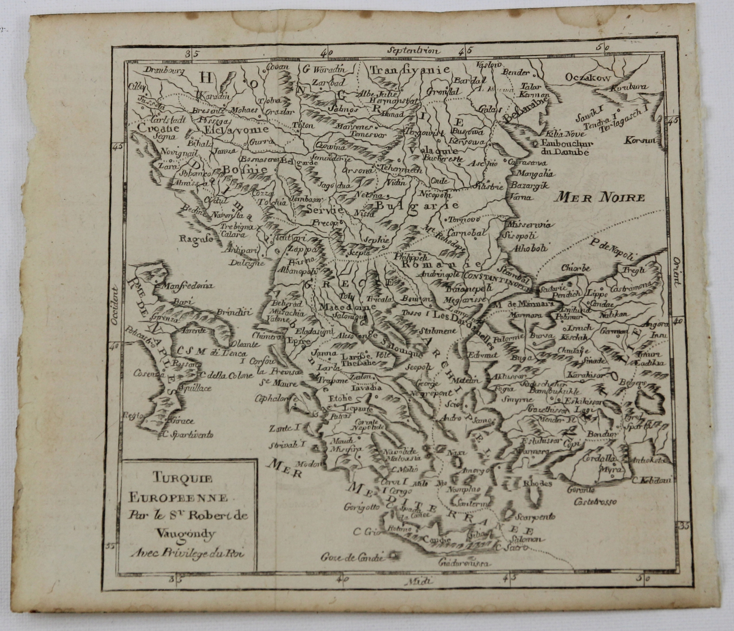 Turque Turcja europejska mapa Robert de Vaugondy 1750 r