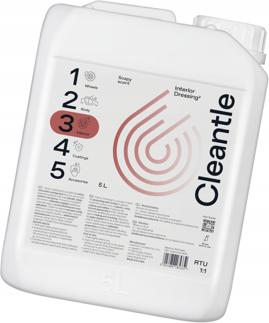 Cleantle Interior Dressing 5L Do Plastików Kokpitu Zabezpiecza Przyciemnia