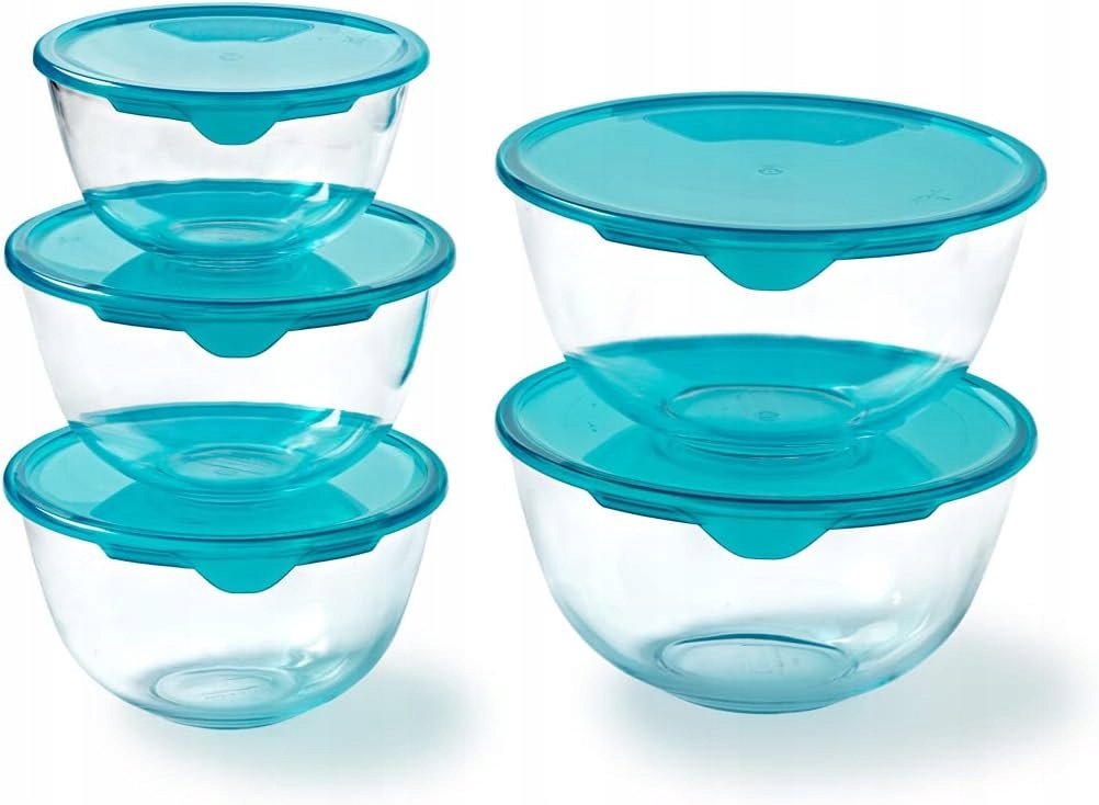 Sada 5 x skleněná mísa salátová mísa s víkem Pyrex