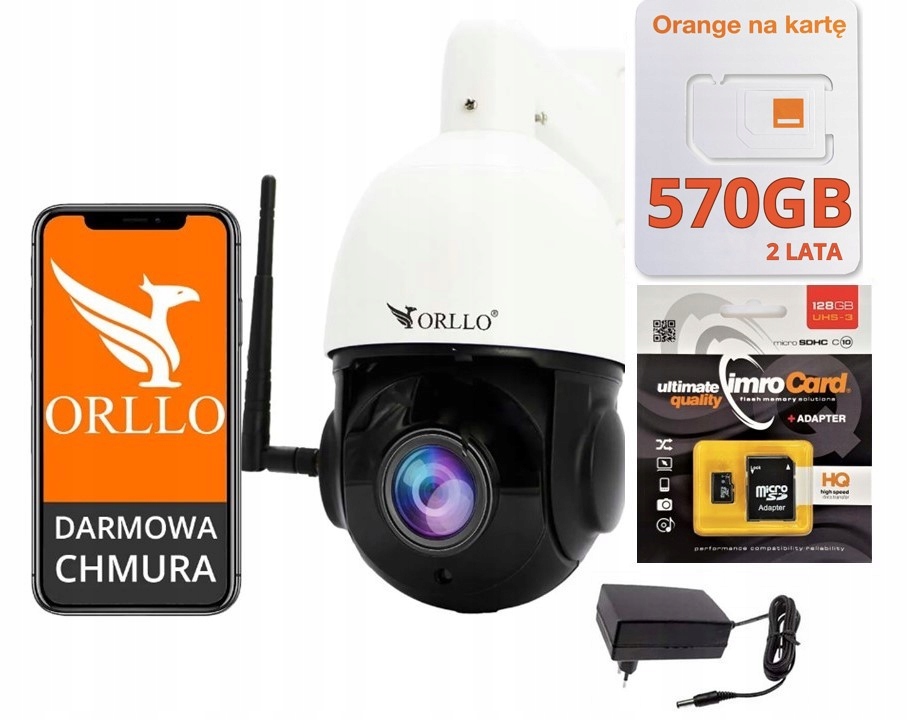 Monitorovací sada Kamera na Sim Orllo Z18 Otočná Sim Karta Karta 128GB