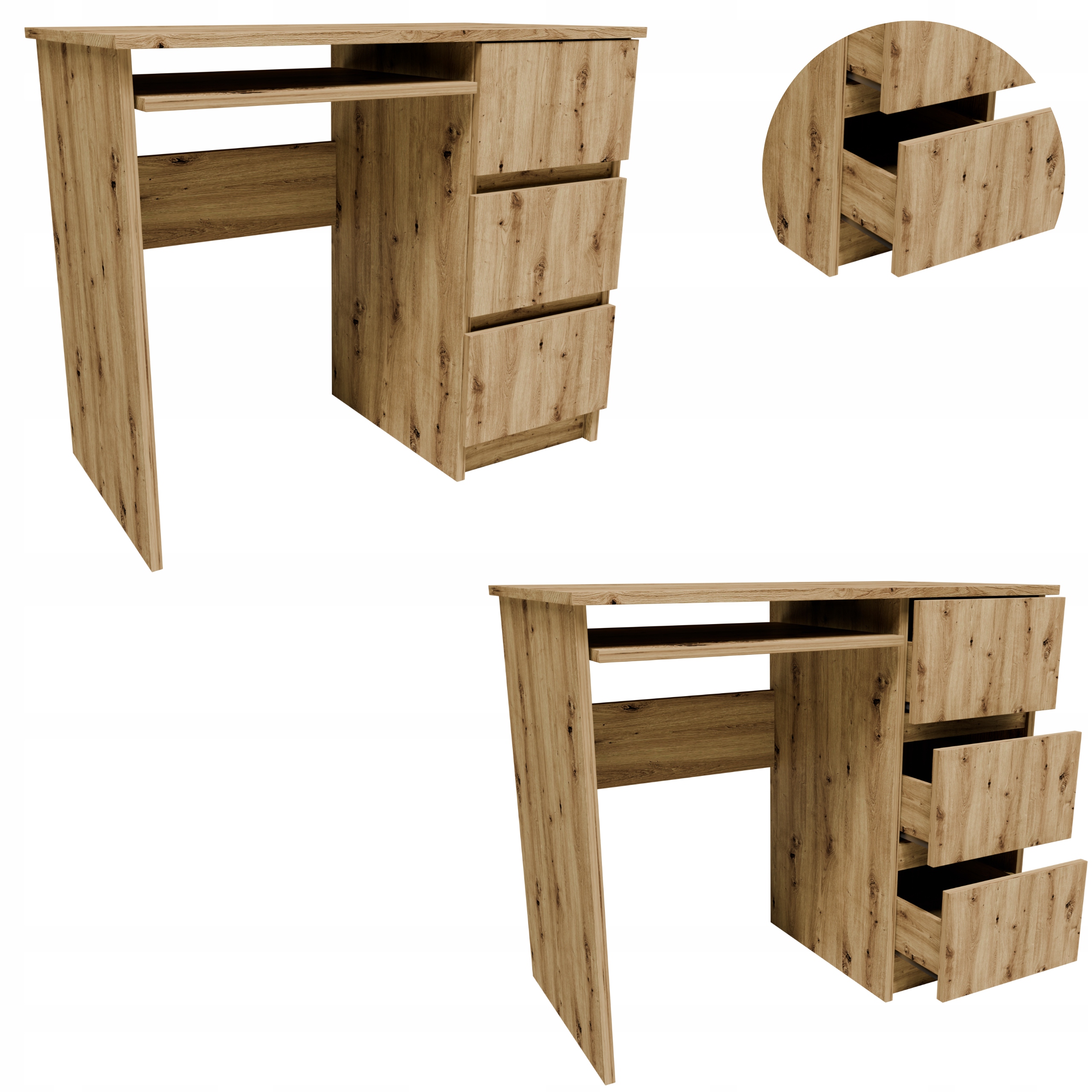 Pracovní stůl A6PRART artisan počítačový prostorný, funkční, 90 cm, zásuvky, police