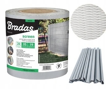 Taśma ogrodzeniowa balkonowa jasnoszara 19cm x 35m + klipsy BRADAS 0292