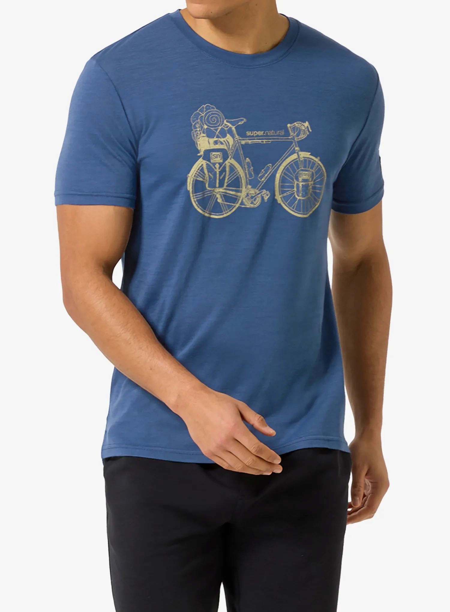 Tričko s potiskem Super.natural Wander Wheel T oceán blue/tobacco XXL