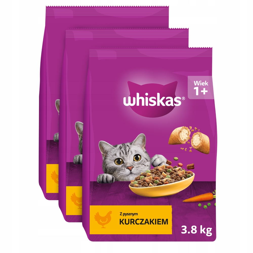 Zestaw 3X Whiskas Adult Z Pysznym Kurczakiem Sucha Karma Dla Kota 3,8KG