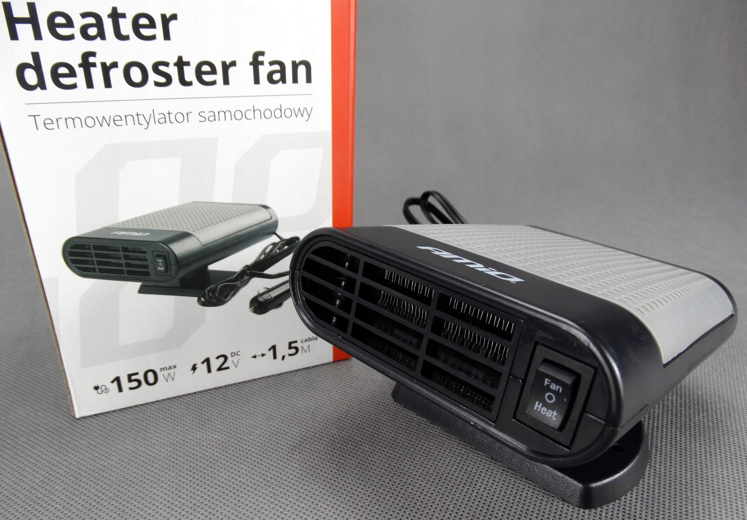 TERMOWENTYLATOR FARELKA GRZEJNIK DMUCHAWA SAMOCHODOWA 12V / 150W AMIO Kod producenta 02899