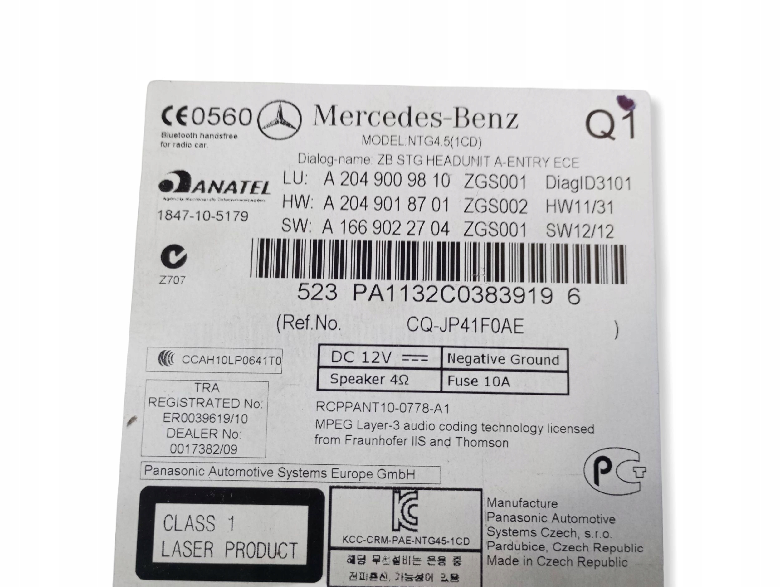 RADIO Navigation MERCEDES GLK A204 A2049009810