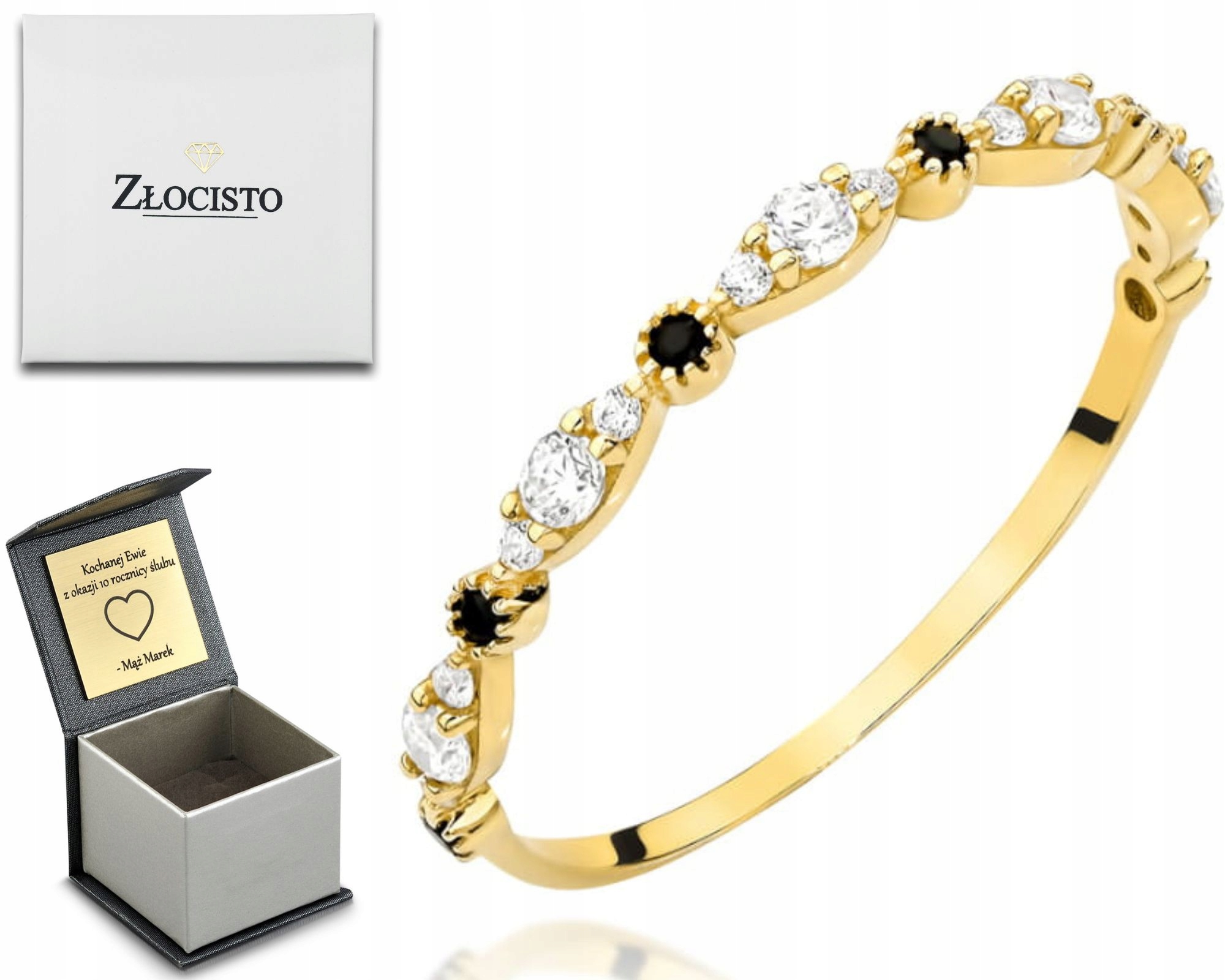 Zlatý Prstýnek S Černými Kameny 585