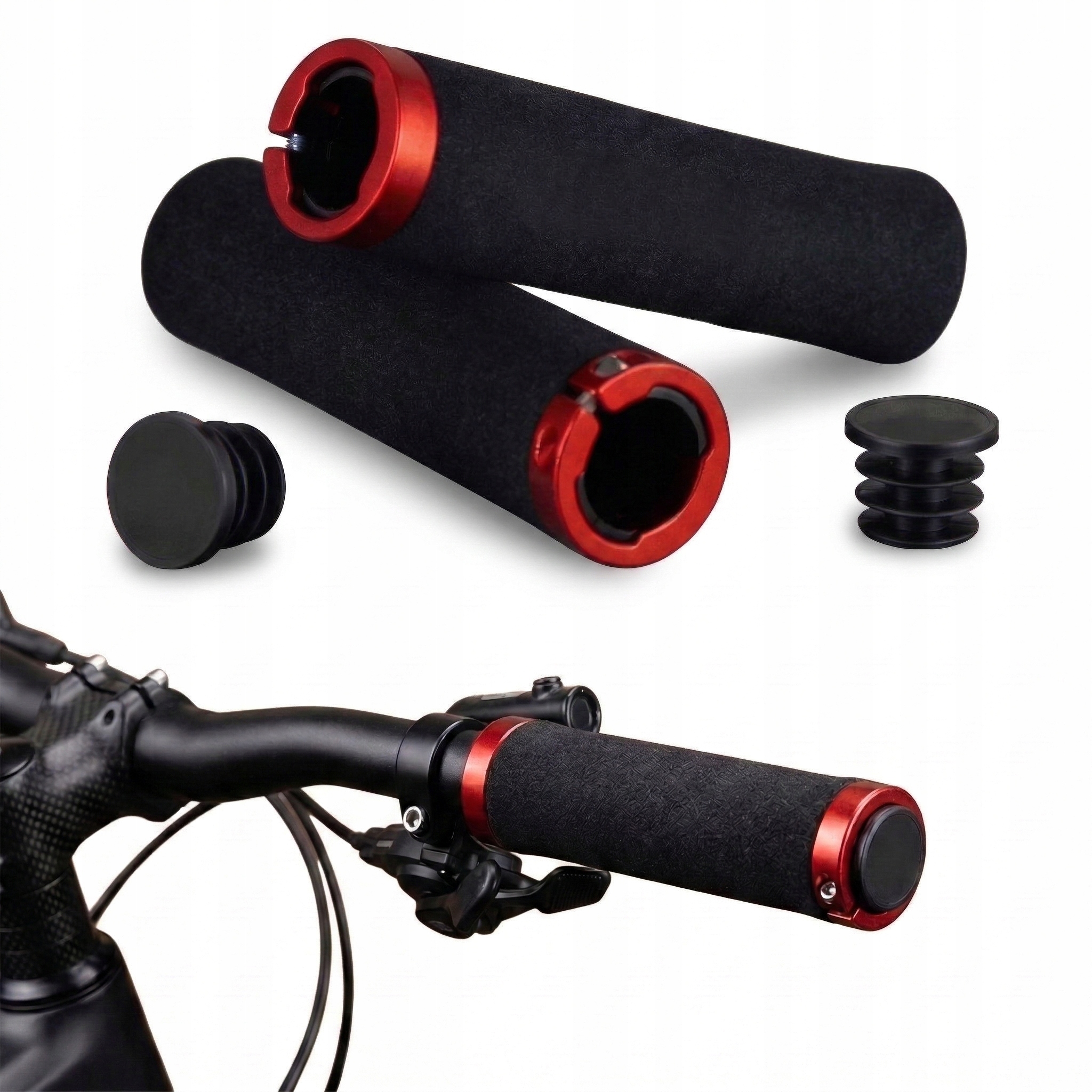 CHWYTY KIEROWNICY GRIPY ROWEROWE CZARNE ANTYPOŚLIZGOWE SKRĘCANE RĄCZKI 2szt