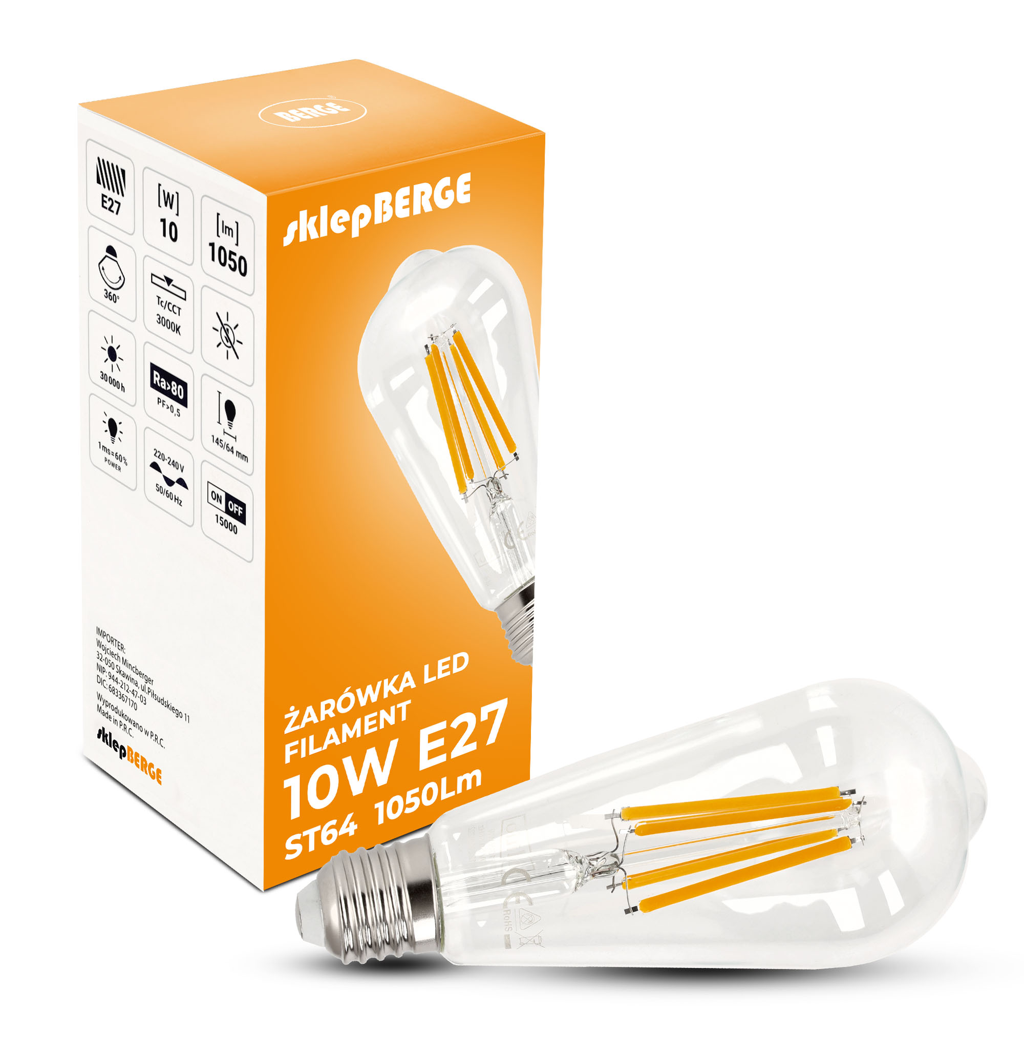 

Żarówka Led Ozdobna E27 10W=95W ST64 1050lm 3000K