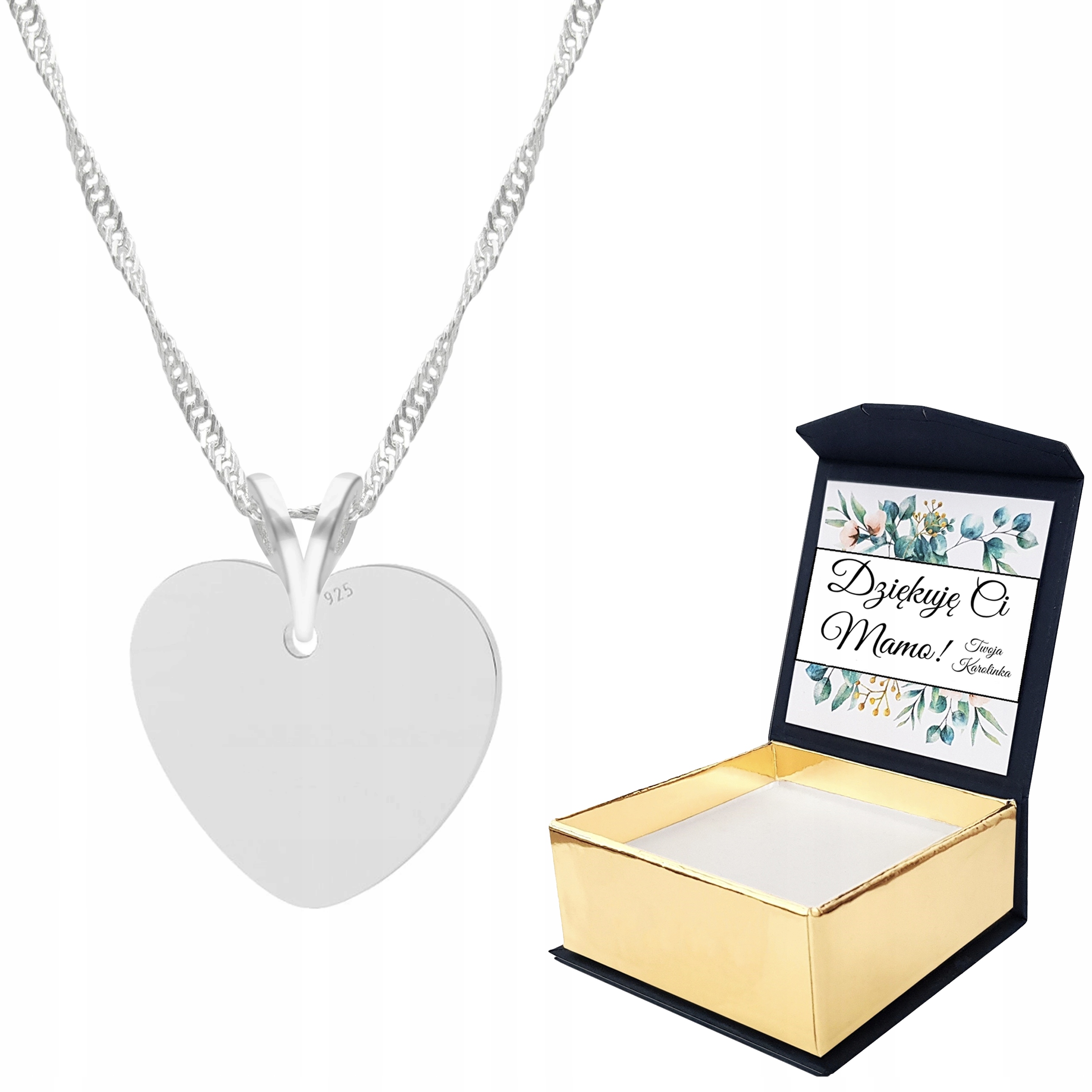 Stříbrný náhrdelník Plíšek Srdce Vlastní Potisk