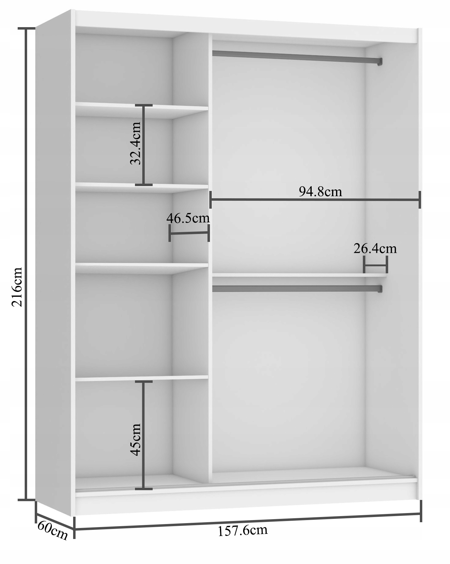 Szafa przesuwna Garderoba 158 cm Kolekcja SIMPLY