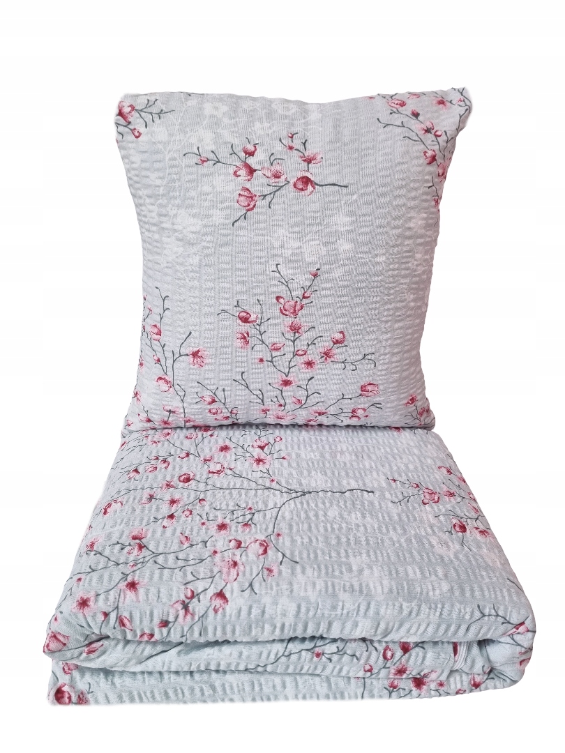 Krepové povlečení 200x220 šedá růžová višňový květ sakura