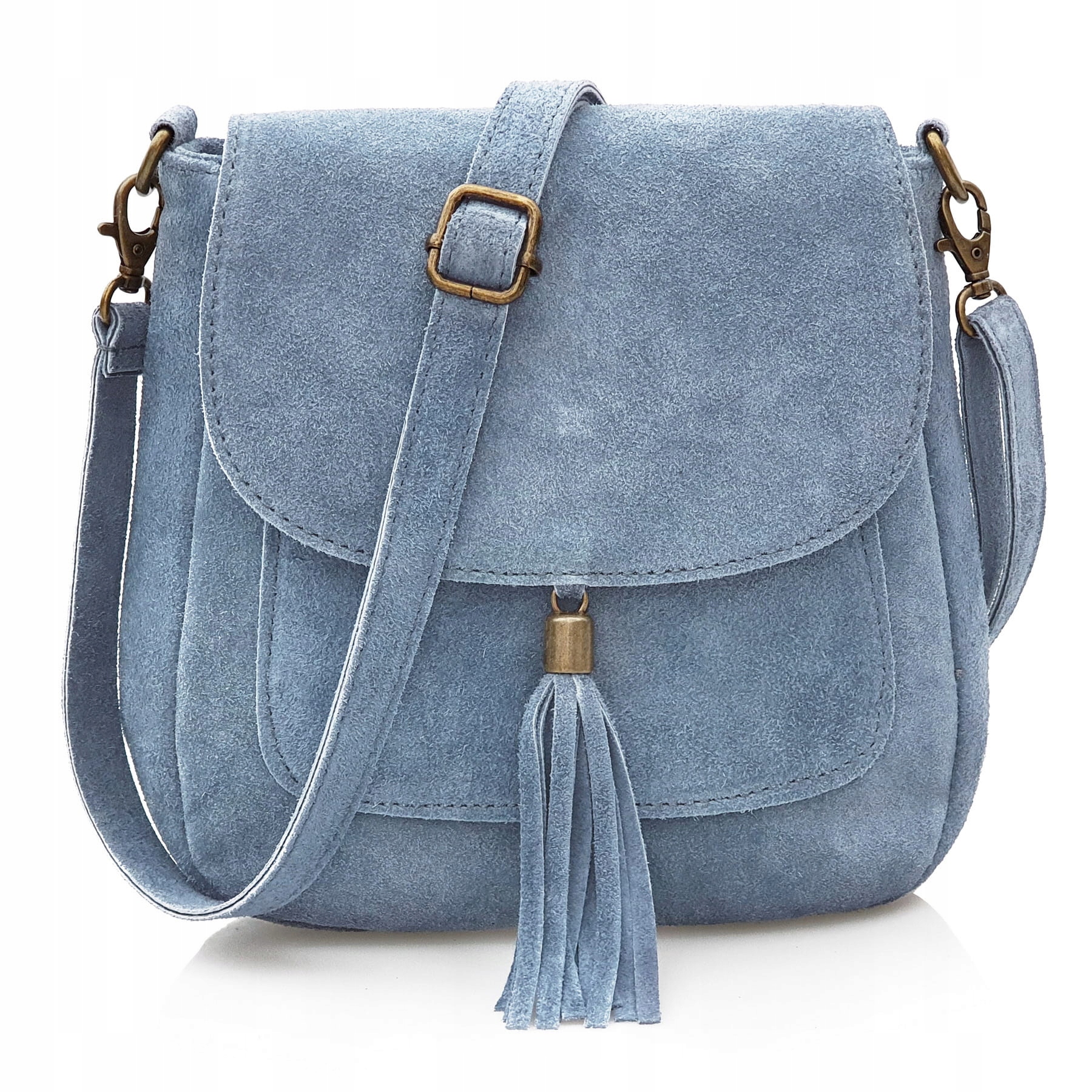 Vera Pelle torebka damska zamszowa listonoszka z klapą na ramię Niebieska