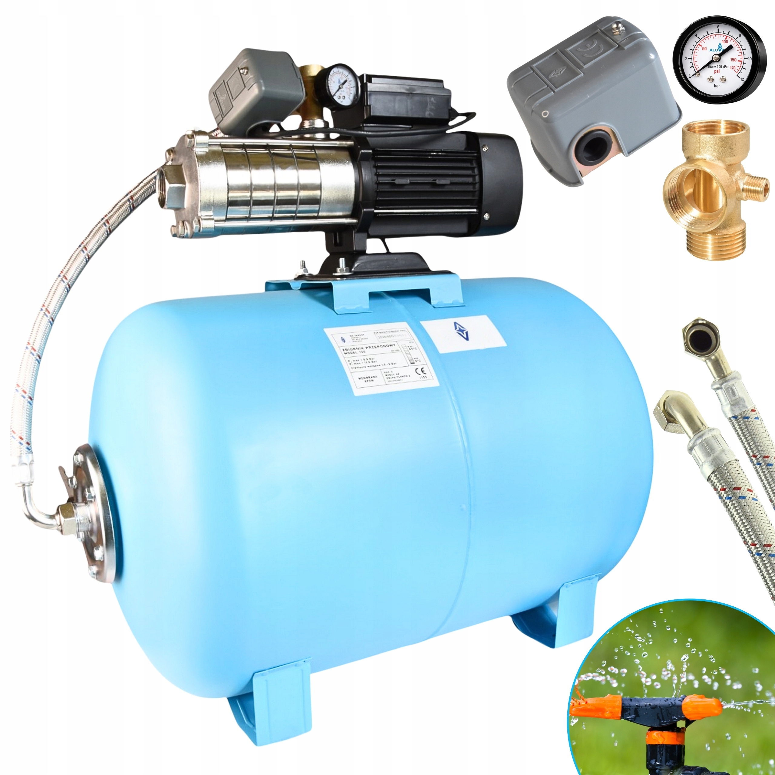 Hydrofor 80 L Na Vodu 5-ROTOROVÁ Pumpa Inox 1100 W 130 L/min, Robustní, Prémiová