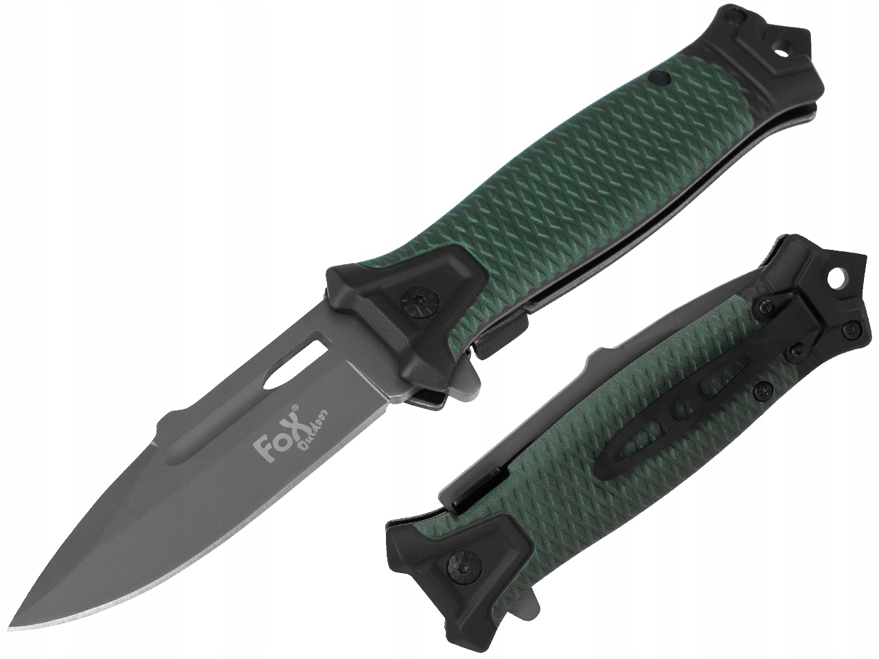 Nóż składany scyzoryk Mfh Fox Outdoor Snake ratowniczy z klipsem Olive