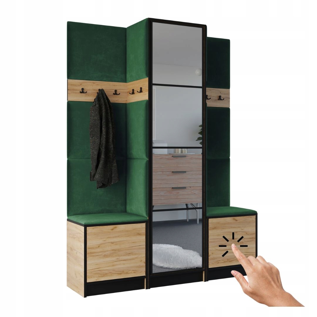 Šatní skříň Costa 16 dub craft zlatý zelená tkanina Vzor 1