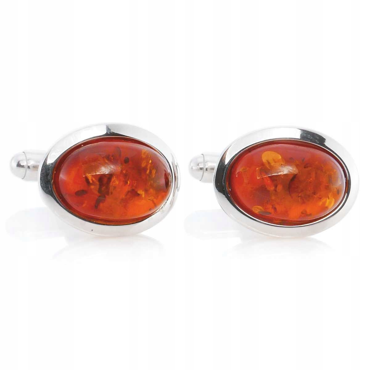 SREBRNE SPINKI DO MANKIETÓW Z BURSZTYNEM PRÓBA 925