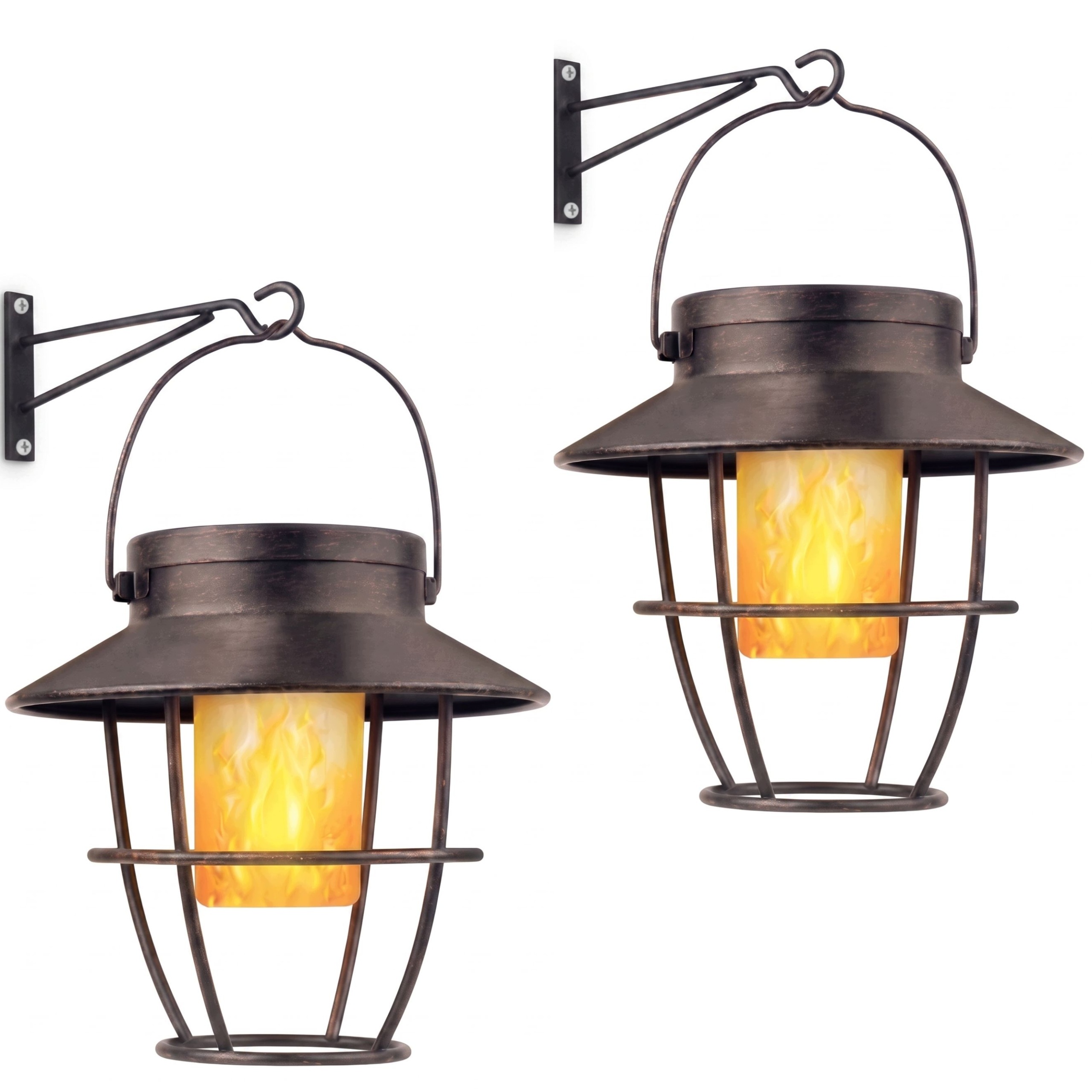Lampa Solarna Kinkiet Retro Płomień Wisząca Metal czujnik zmierzchu 2 szt