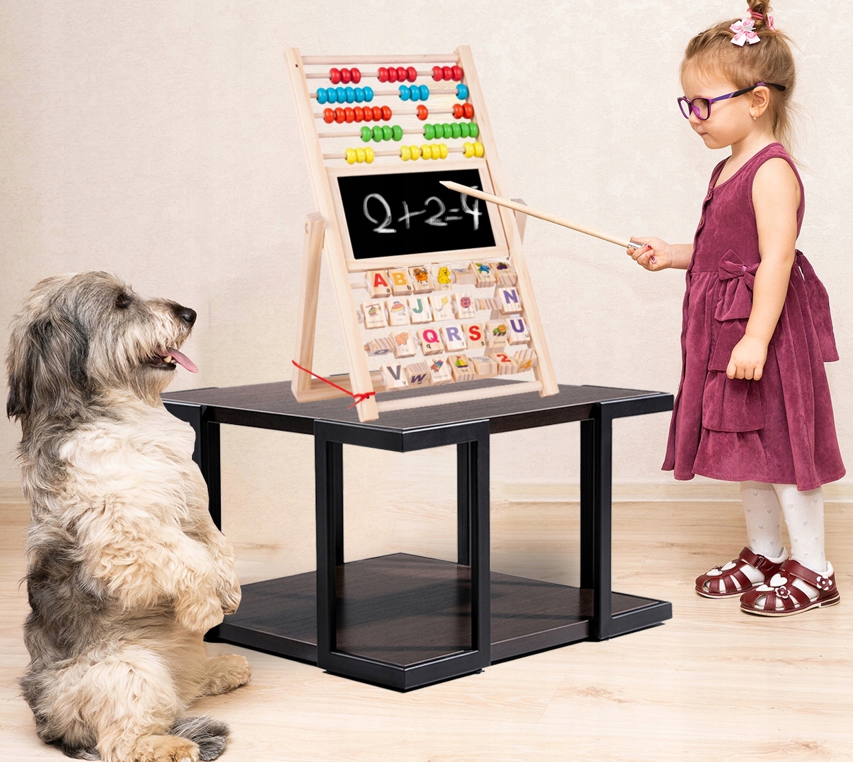 DREWNIANA TABLICA KREDOWA DWUSTRONNA EDUKACYJNA LICZYDŁO ALFABET +AKCESORIA Marka Stator