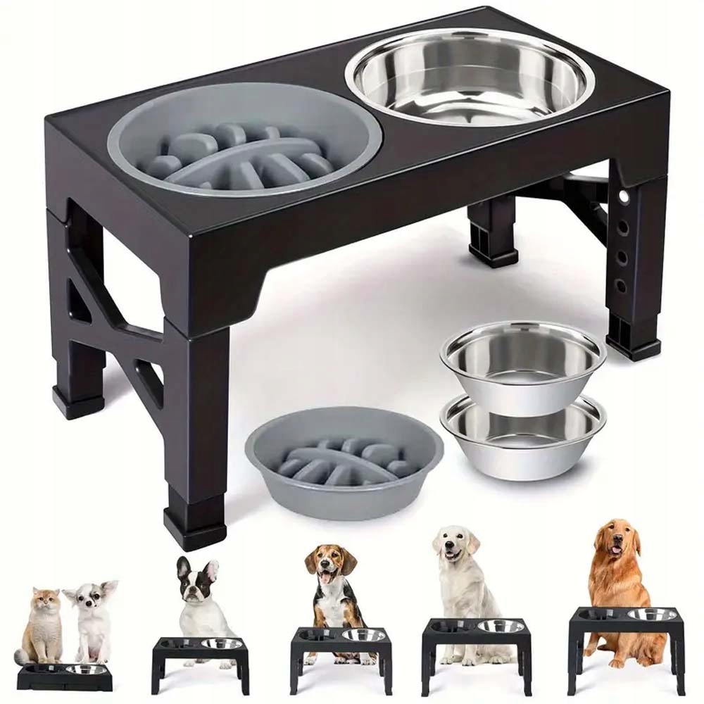 Levně Kovová Miska Na Stojanu S Nastavitelnou Výškou Kovového Stojanu Na Vodu, Krmivo 2X 1,1 L