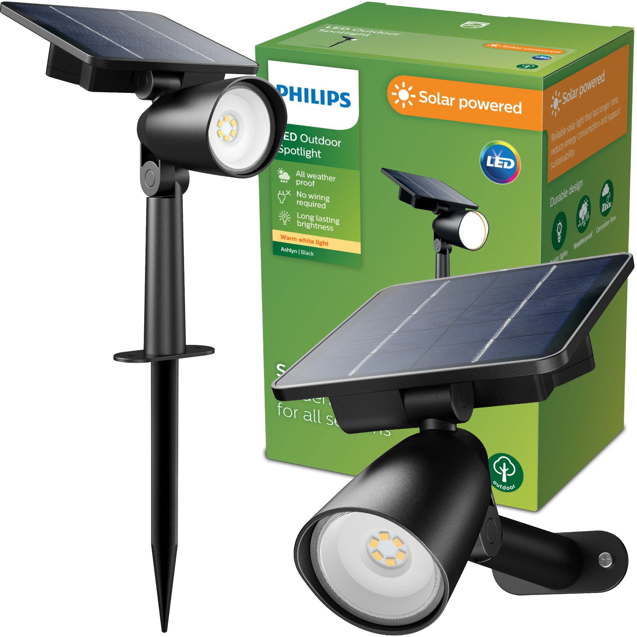 Solární Zahradní Lampa Led Philips Ashlyn Reflektor Zapichovací nástěnné svítidlo 2v1