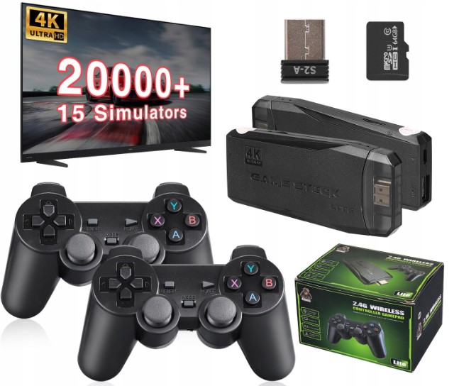Konsola Retro 20000 Gier 4K Hdmi Bezprzewodowy 2 Pady 2.4GHZ 64GB Karta