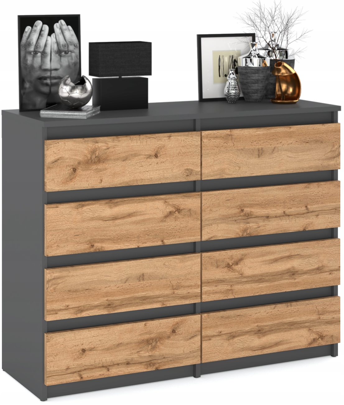 Duża Komoda z Szufladami 120 CM 8 Szuflad Szara Dąb Wotan Szafka Rtv Loft EAN (GTIN) 5905123201943