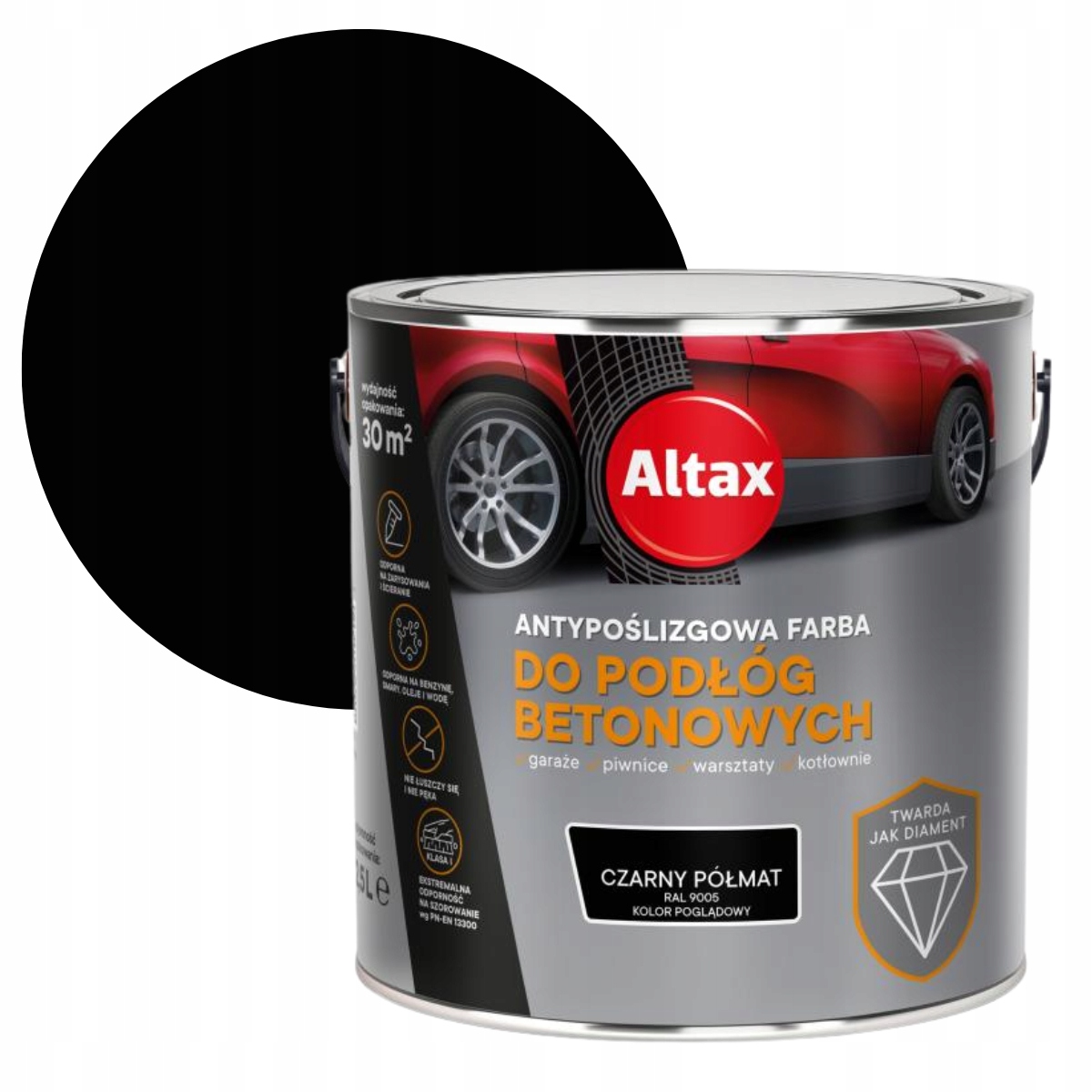 Altax Farba Do Podłóg Betonowych 2,5L Czarny Półmat Ral 9005
