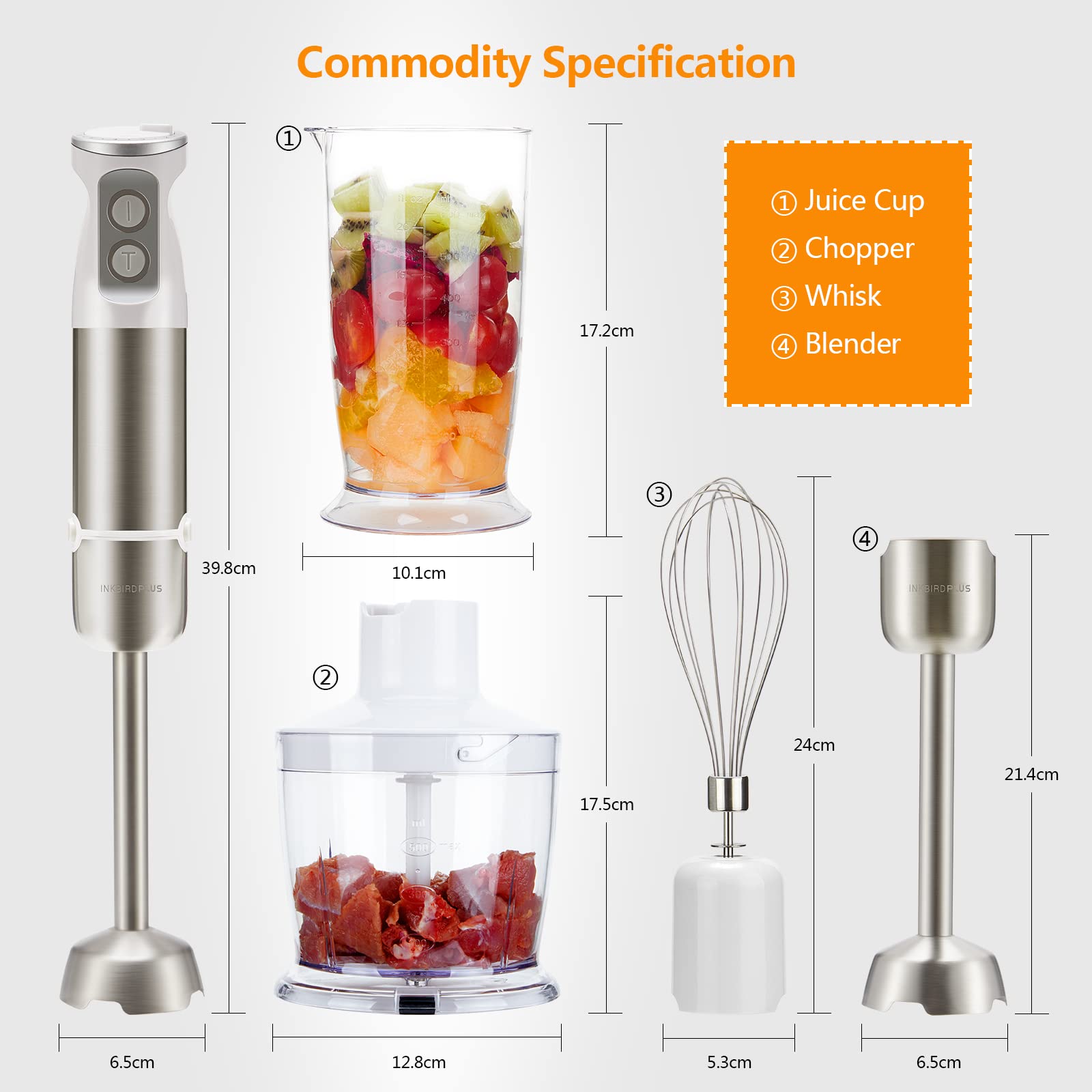 INKBIRD Zestaw Blender Ręczny 4w1 600W z 6 Prędkościami Do Zup Smoothie — miniatura 6