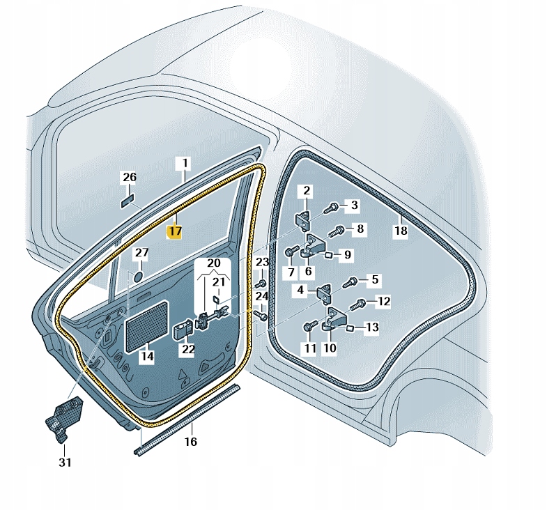 3G9839702B 5AP - Уплотнитель задней правой двери VW PASSAT B8 OE