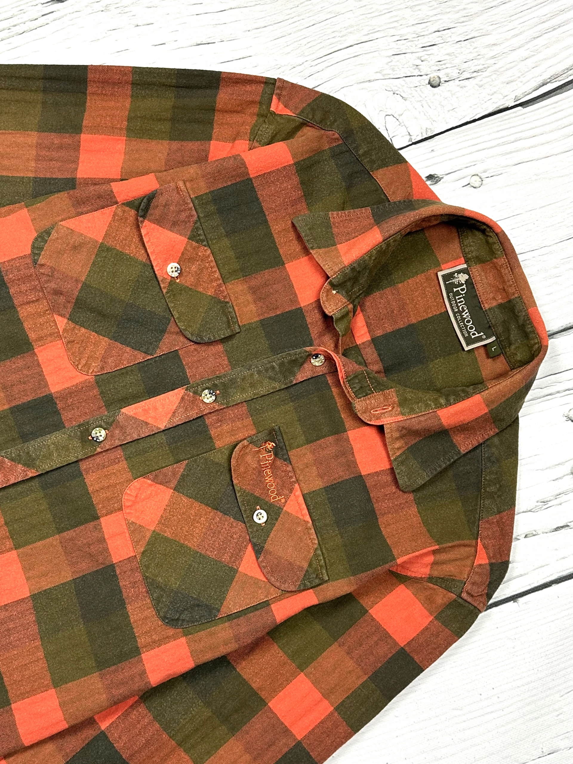 PINEWOOD Koszula Flanelowa Męska w Kratke Myśliwska Trekkingowa Logo r. L Marka Pinewood