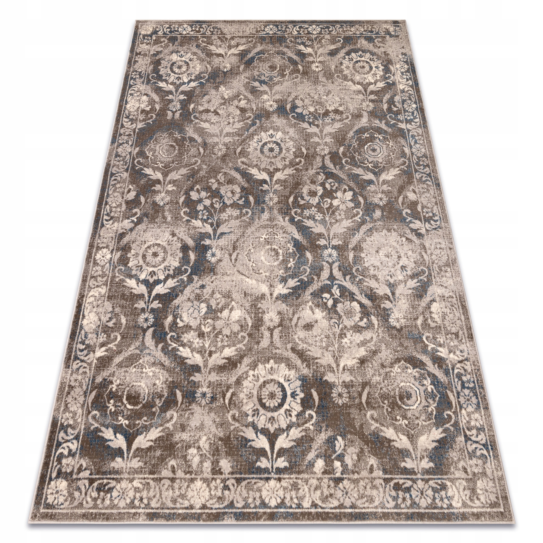 Dywan Wełniany Nain Ornament Vintage beż niebieski 240x340 cm