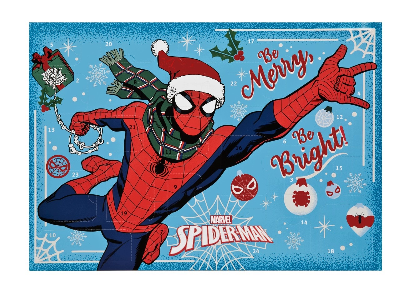 Адвент-календарь Spider-Man, 24 сюрприза: мини-штампы, пазлы, наклейки и брелок — фото 2