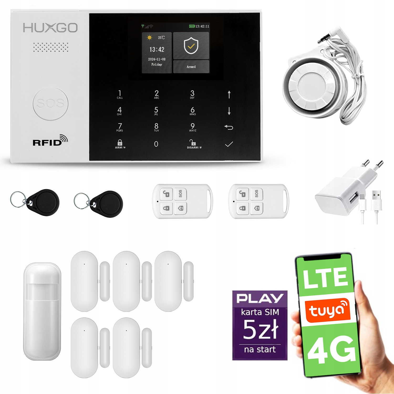 Bezdrôtový alarm WiFi Gsm, Tuya, alarmová sada Huxgo HXA005 4G Lte