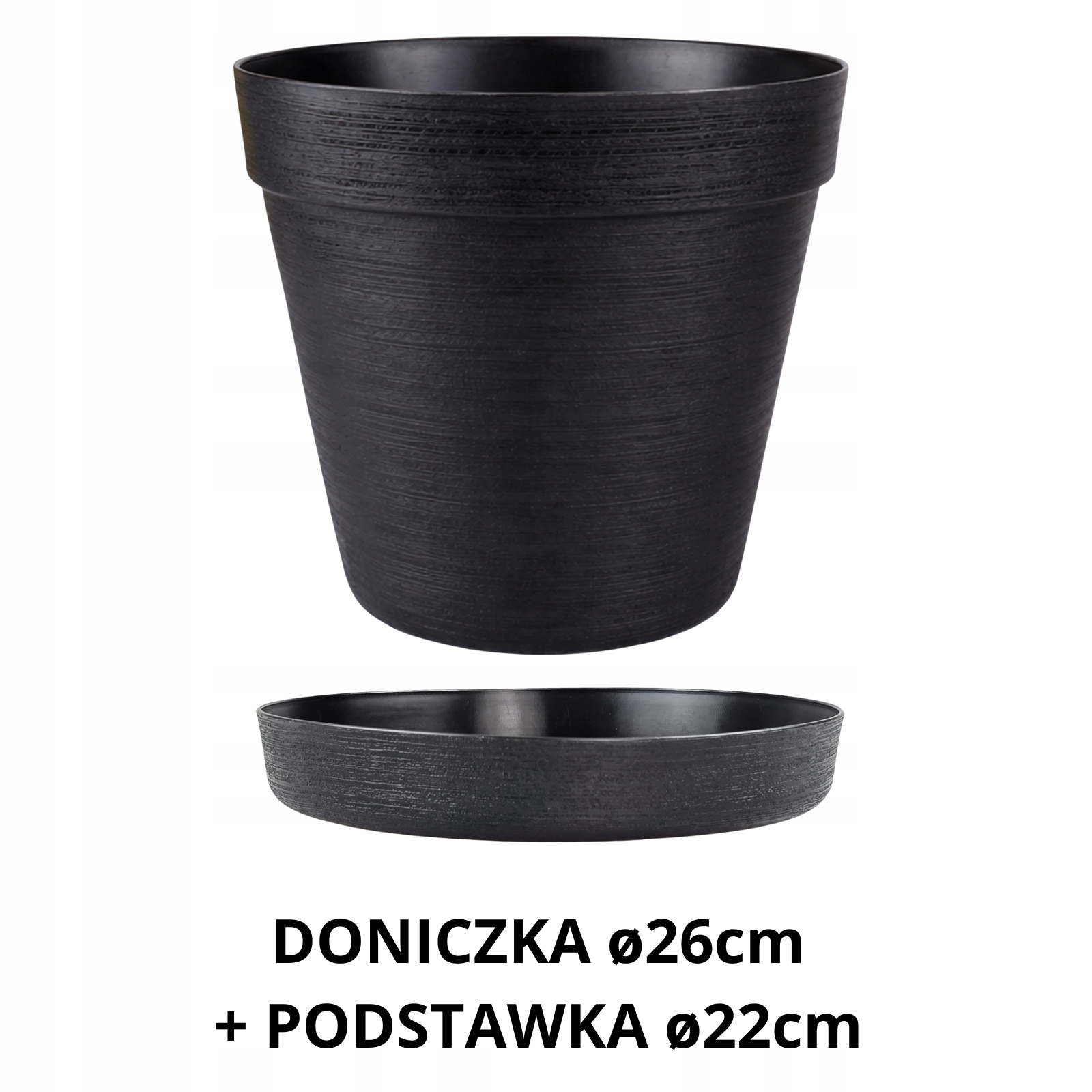 ZESTAW Doniczka 26cm + Podstawka 22cm, 8L, Stylowy Zestaw EKO, CZARNY