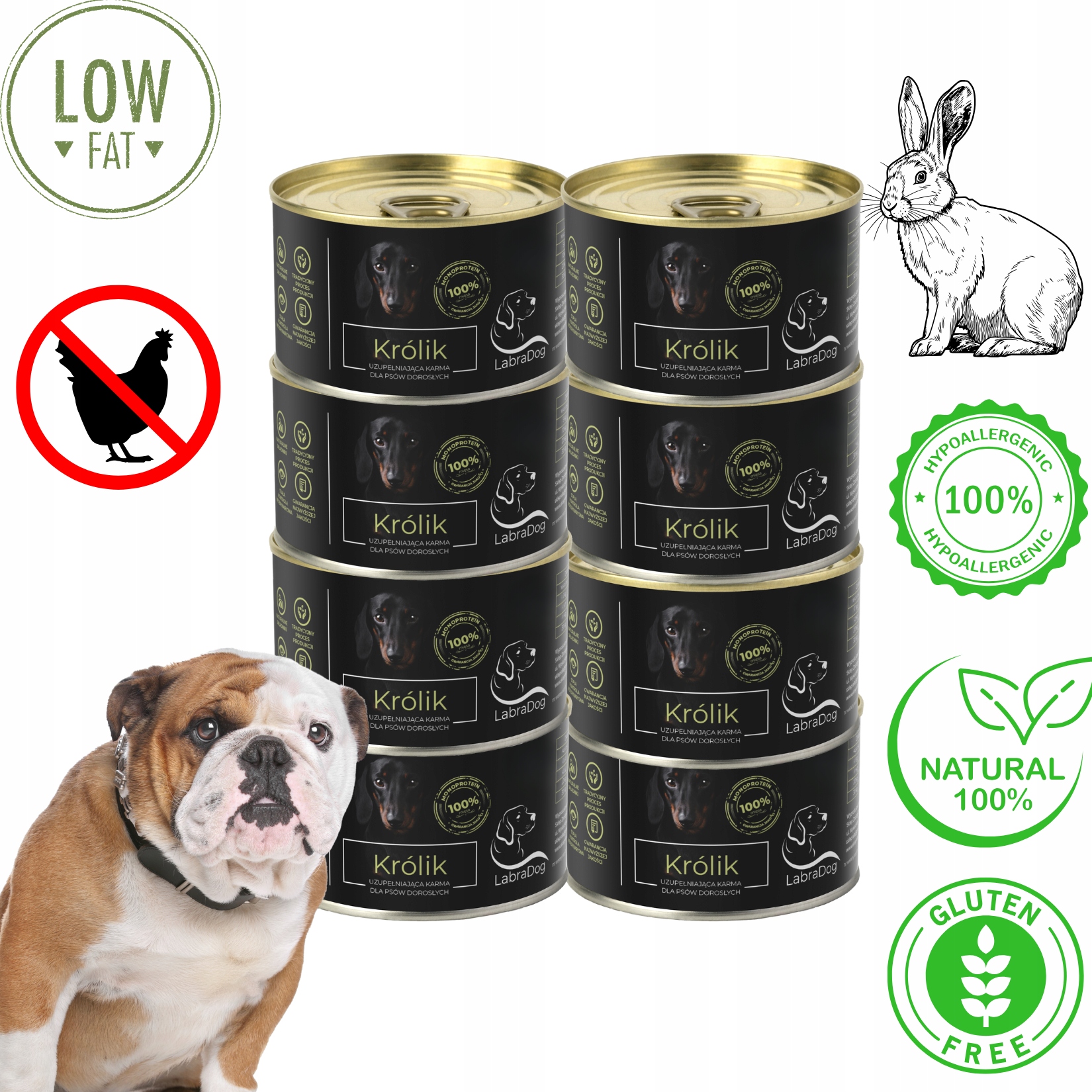 LabraDog Superfood Hypoalergenní vlhké krmivo Králík s nízkým obsahem tuku 8x200
