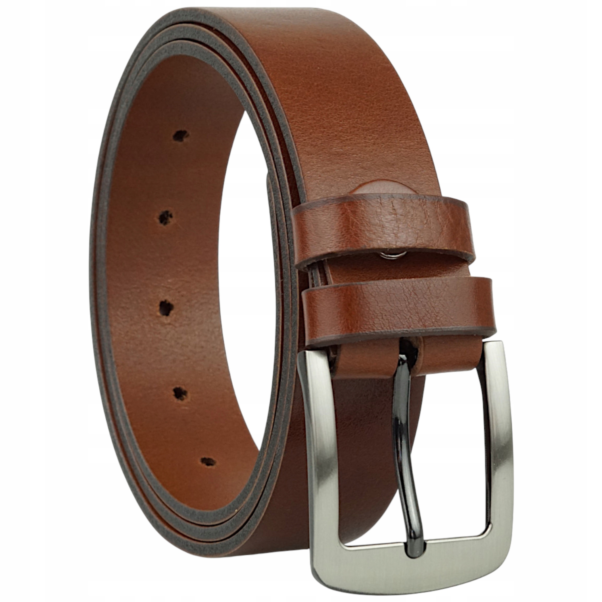 Skórzany Męski Pasek Blakardo 3,5 CM Brązowy Premium Klamra Satyna 100