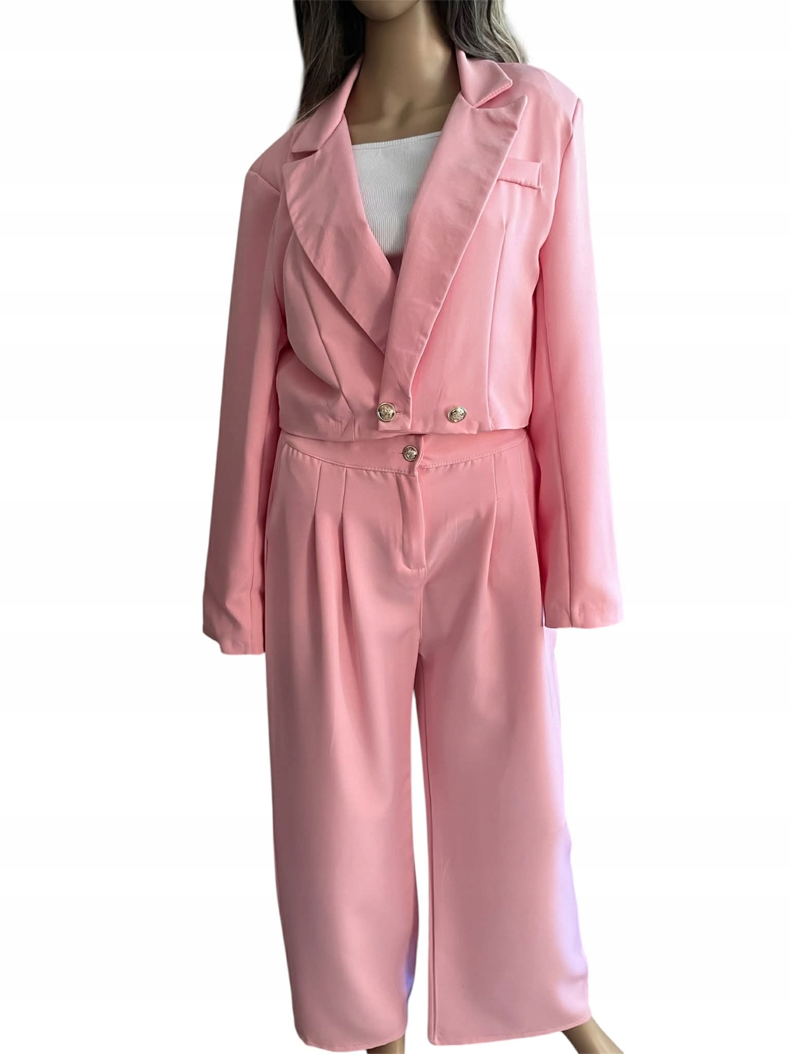 Elegantní komplet dámský oblek s krátkým sakem, růžový, uni