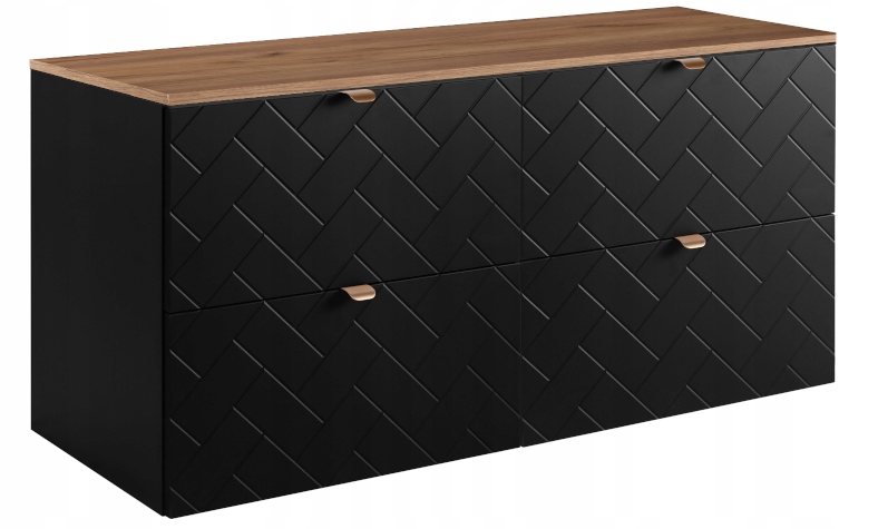 Závěsná koupelnová skříňka pod umyvadlo 120 Černá Klepka Mdf Jedlová deska Blat